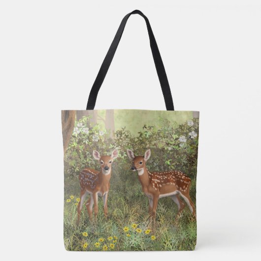 Cute Whitetail Deer Twin Fawns Tote Bag (Voorkant)