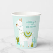 Cute Whole Llama Fun Aqua 1st Birthday Paper Papieren Bekers (Voorkant)