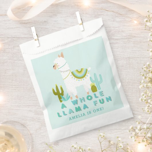 Cute Whole Llama Fun Aqua 1st Birthday Party Bedankzakje (Geknipt)