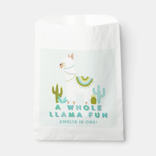 Cute Whole Llama Fun Aqua 1st Birthday Party Bedankzakje (Voorkant)