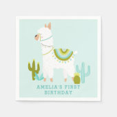 Cute Whole Llama Fun Aqua 1st Birthday Party Servet (Voorkant)