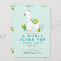 Cute Whole Llama Fun Aqua First Birthday Party