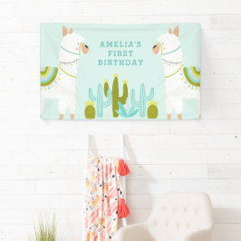 Cute Whole Llama Fun Aqua First Birthday Party Spandoek
