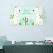 Cute Whole Llama Fun Aqua First Birthday Party Spandoek (Beurs)