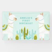 Cute Whole Llama Fun Aqua First Birthday Party Spandoek (Horizontaal)