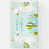 Cute Whole Llama Fun Aqua First Birthday Party Spandoek (Verticaal)