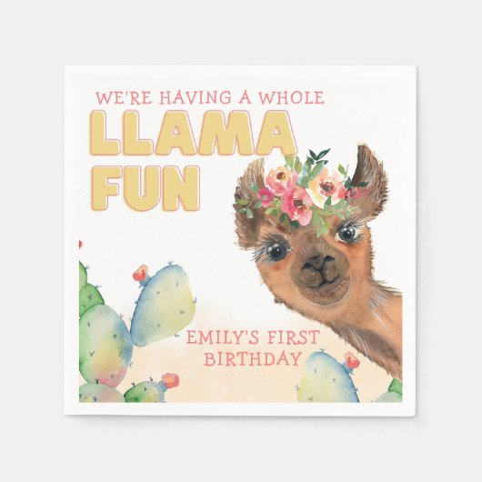 Cute Whole Llama Fun Birthday Party Paper Servet (Voorkant)