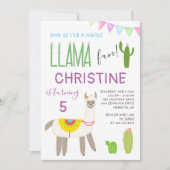 Cute Whole Llama Fun Kids Birthday Invitation Kaart (Voorkant)