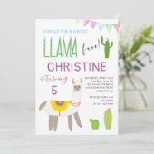 Cute Whole Llama Fun Kids Birthday Invitation Kaart (Staand voorkant)