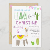 Cute Whole Llama Fun Kids Birthday Invitation Kaart (Voorkant / Achterkant)