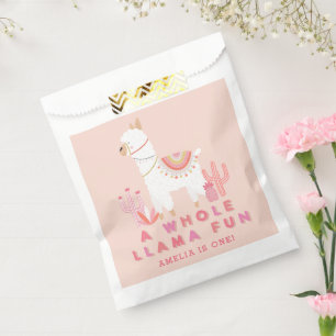 Cute Whole Llama Fun Pink 1st Birthday Party Bedankzakje