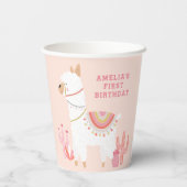 Cute Whole Llama Fun Pink 1st Birthday Party Papieren Bekers (Achterkant)