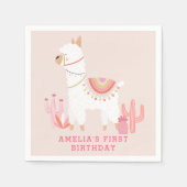Cute Whole Llama Fun Pink 1st Birthday Party Servet (Voorkant)