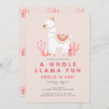 Cute Whole Llama Fun roze First Birthday Party