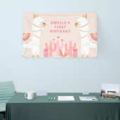 Cute Whole Llama Fun roze First Birthday Party Spandoek (Beurs)