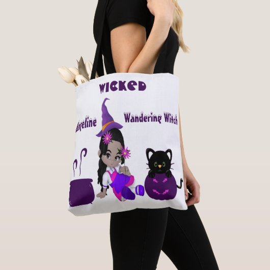 Cute Wicious Wandering Witch Personalized Hallowee Tote Bag (Dichtbij)