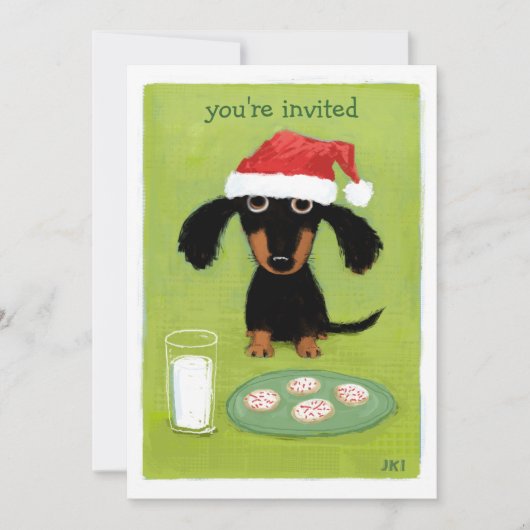 Cute Wiener Dog Santa Kerstparty Uitnodiging (Voorkant)