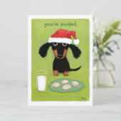 Cute Wiener Dog Santa Kerstparty Uitnodiging (Staand voorkant)