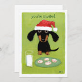 Cute Wiener Dog Santa Kerstparty Uitnodiging (Voorkant / Achterkant)