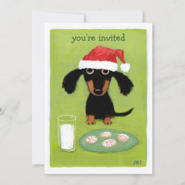 Cute Wiener Dog Santa Kerstparty Uitnodiging