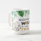 Cute Wild and Three Safari Animal Birthday Koffiemok (Voorkant links)