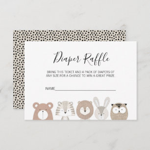 Cute Wild Animals Baby shower Diaper Raffle Ticket Kaart