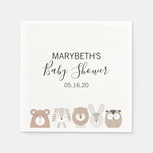 Cute Wild Animals Baby shower Napkins Servet (Voorkant)