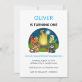 Cute Wild Animals Campfire Kids First Birthday Kaart (Voorkant)