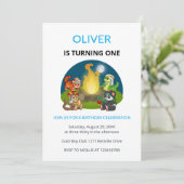 Cute Wild Animals Campfire Kids First Birthday Kaart (Staand voorkant)