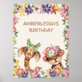 Cute Wild Animals Giraffe Tiger Girl's Birthday Poster (Voorkant)