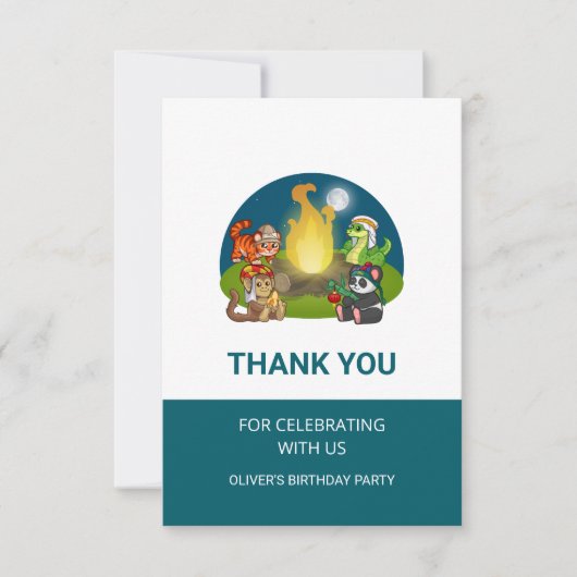 Cute Wild Animals Jungle Camping Birthday Party  Bedankkaart (Voorkant)