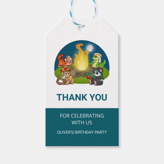 Cute Wild Animals Jungle Camping Birthday Party  Cadeaulabel (Voorkant)