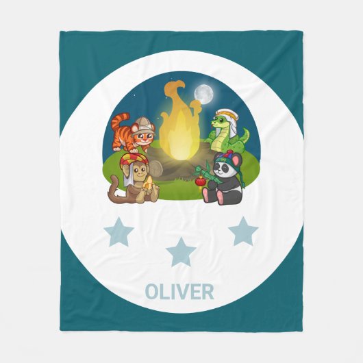 Cute Wild Animals Jungle Night Camping Party Kids Fleece Deken (Voorkant)