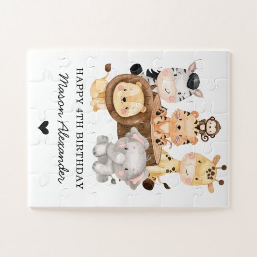 Cute Wild Animals Oerwoud Safari Birthday Gift Legpuzzel (Horizontaal)