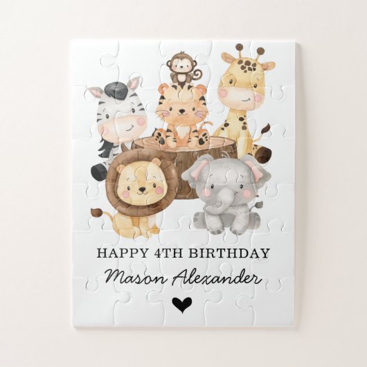 Cute Wild Animals Oerwoud Safari Birthday Gift Legpuzzel (Verticaal)