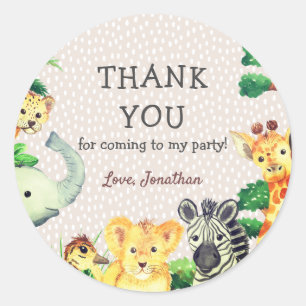 Cute Wild Animals Waterverf Dank u wel de verjaard Ronde Sticker
