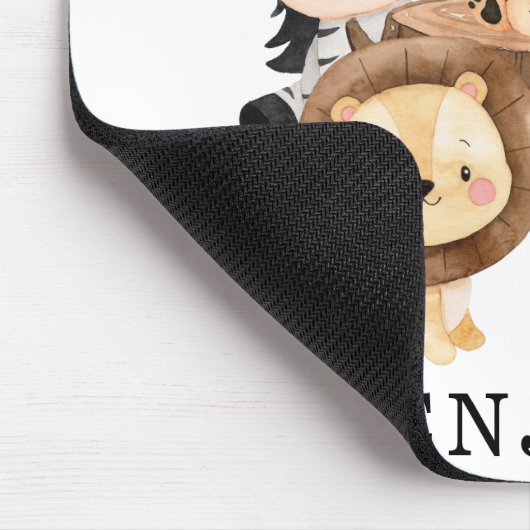 Cute Wild Baby Safari Animals Custom Monogram Name Muismat (Hoek)