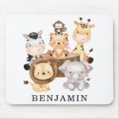 Cute Wild Baby Safari Animals Custom Monogram Name Muismat (Voorkant)