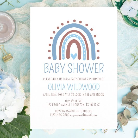 Cute Wild Boho Rainbow Blue Boy Baby shower Kaart
