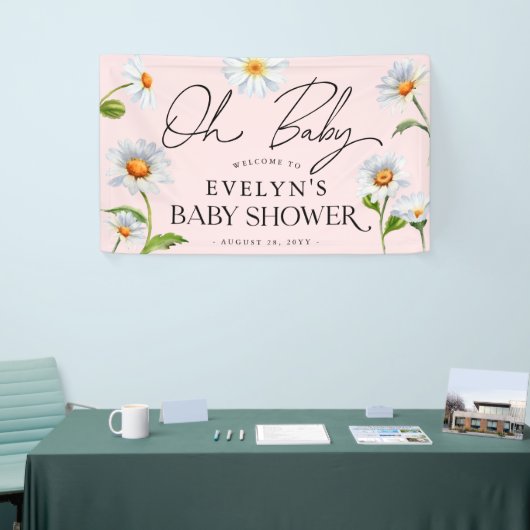 Cute Wild Daisy Pink Baby shower Banner (Beurs)