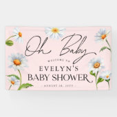 Cute Wild Daisy Pink Baby shower Banner (Horizontaal)