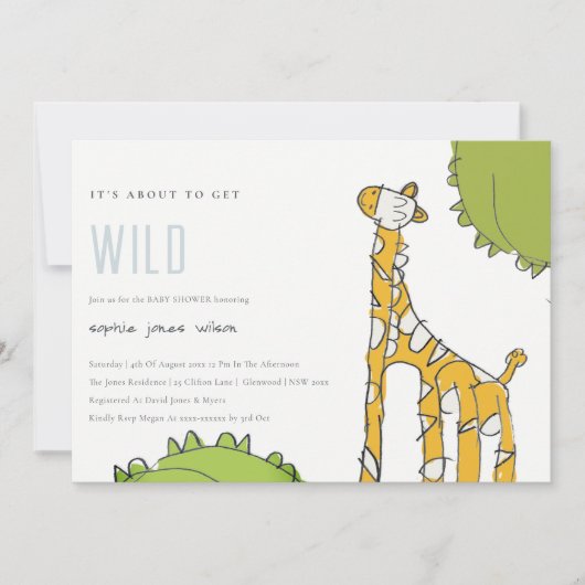 Cute Wild Giraffe Kind Drawn Baby shower nodigt ui Bedankkaart (Voorkant)