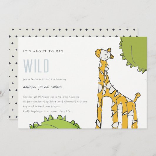 Cute Wild Giraffe Kind Drawn Baby shower nodigt ui Bedankkaart (Voorkant / Achterkant)