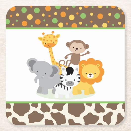 Cute Wild Jungle Animals Modern Paper Coaster Kartonnen Onderzetters (Voorkant)