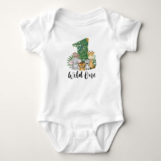 Cute Wild One 1st Birthday Oerwoud Baby Romper (Voorkant)