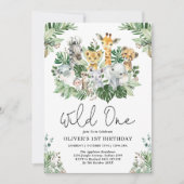 Cute Wild One 1st Birthday Oerwoud Safari Animals Kaart (Voorkant)