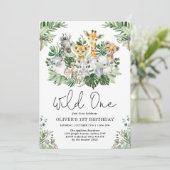 Cute Wild One 1st Birthday Oerwoud Safari Animals Kaart (Staand voorkant)