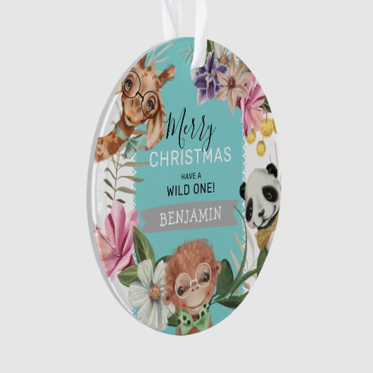 Cute Wild One Blue Oerwoud Kinder Kerstmis Ornament (voorkant)