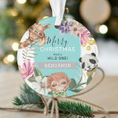 Cute Wild One Blue Oerwoud Kinder Kerstmis Ornament