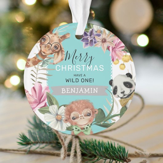 Cute Wild One Blue Oerwoud Kinder Kerstmis Ornament